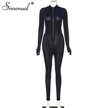 Load image into Gallery viewer, Simenual Glitter Silk Striped Fitness Rompers Womens Jumpsuits Workout Sporty Active Wear Fashion Long Sleeve Zipper Jumpsuits
